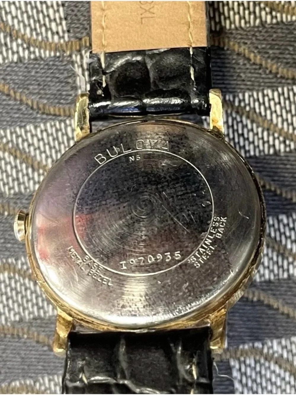 Vintage Bulova Men’s Gold Case Watch with Black Croc Leather Strap